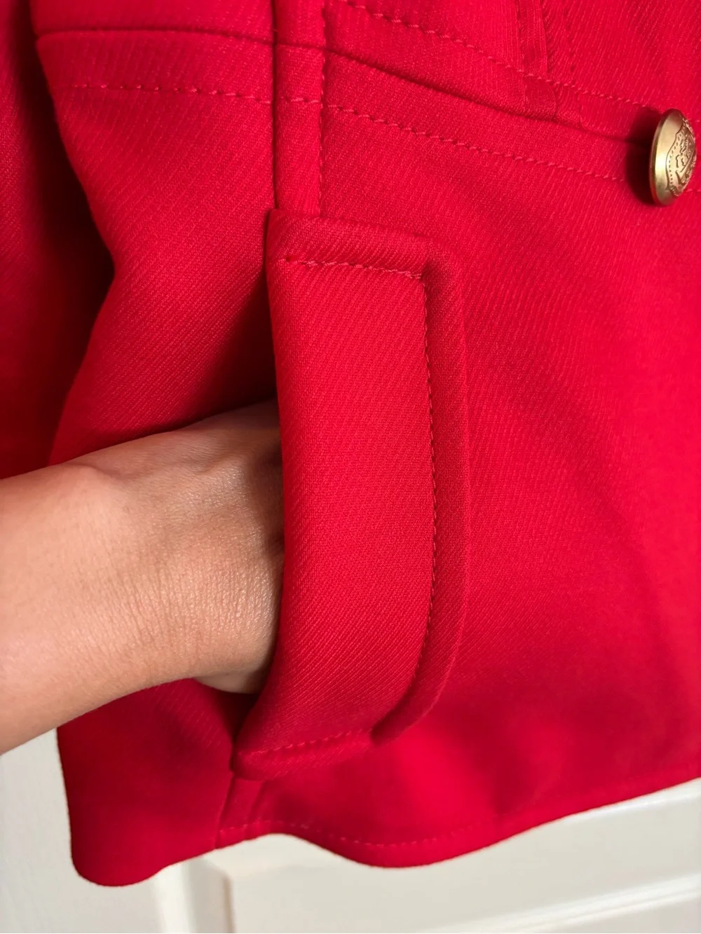 Talbots Double Breasted Pea Coat Persimmon Red 8 Petite Gold Buttons Classic